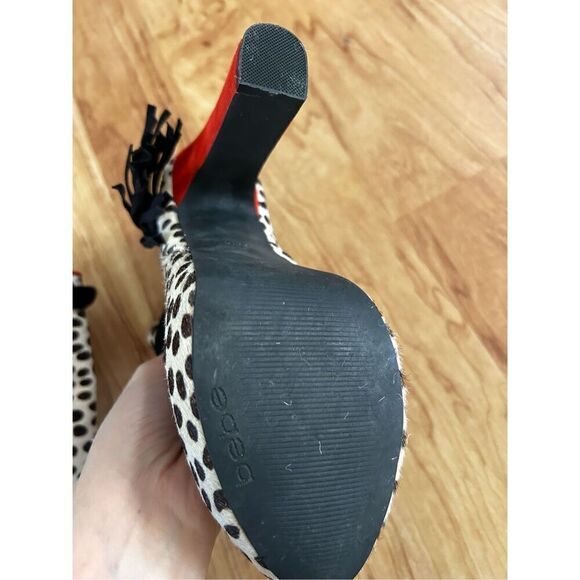 BeBe Leopard Print Heeled Side Zippered Booties with Red Heels and Tassels size - Picture 3 of 6